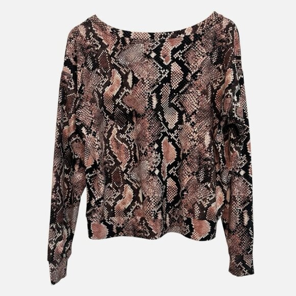 Women's Small Snake Reptile Pink Black Long Sleeve Stretchy Casual Boxy Top - Picture 4 of 4